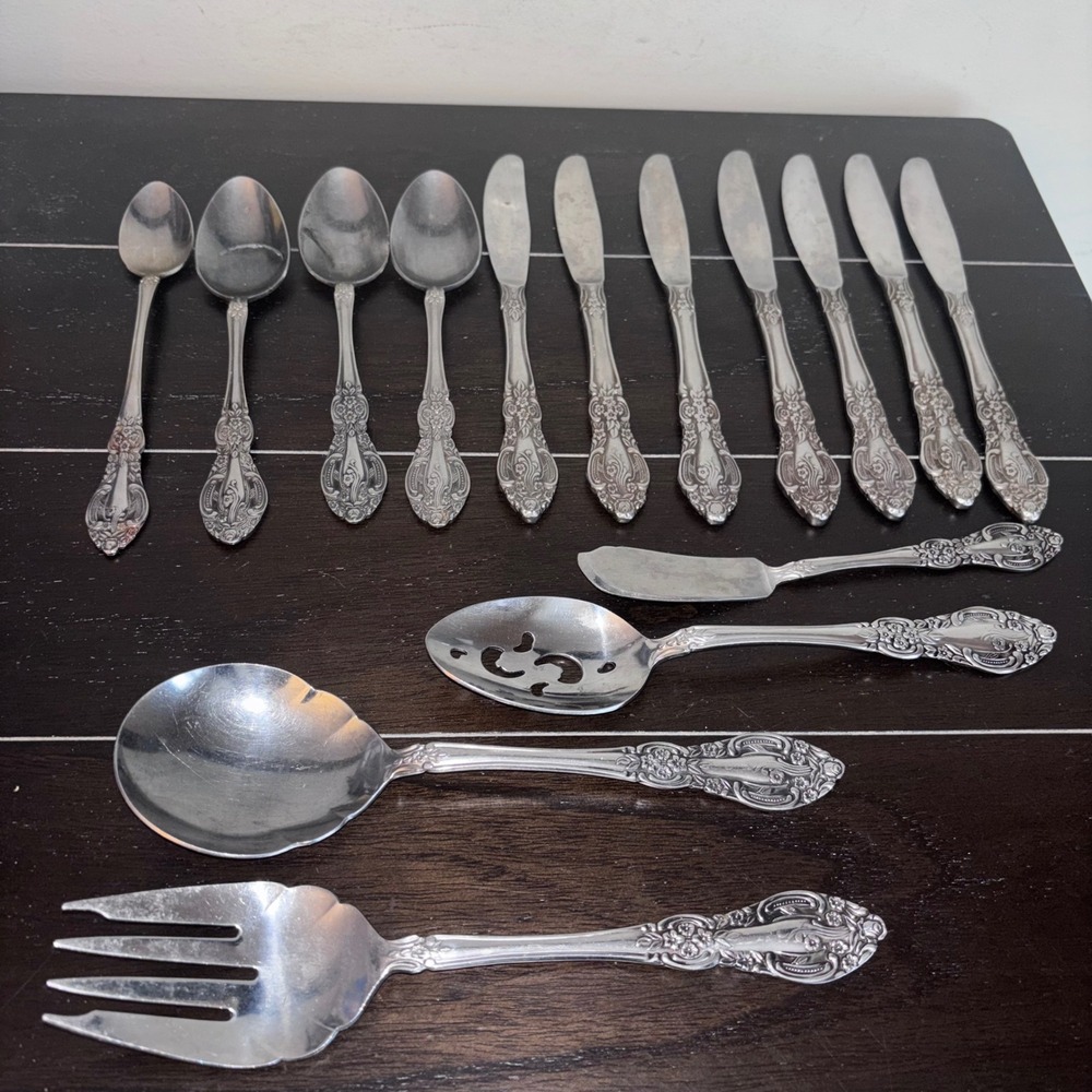Vintage |‎ Springtime | Stainless Japan Ornate Floral Serving and Flatware Set